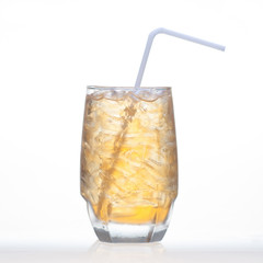 Bael tea cold drinks with ice in glass isolated