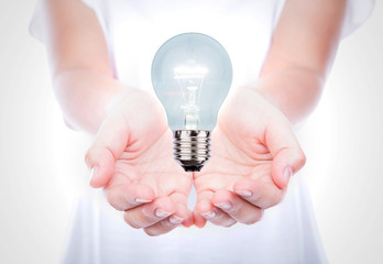 Empty woman hands over body isolated on background.