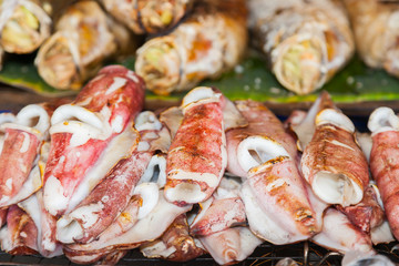 Grilled Squid in Thailand street market
