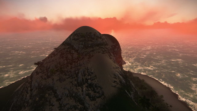 Mysterious island with skull head encrusted in stones