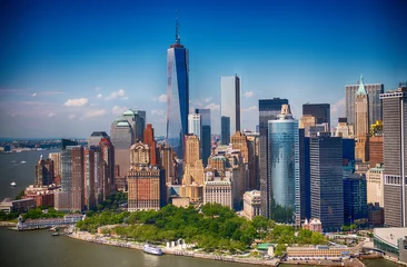 Foto auf Alu-Dibond New York. Atemberaubender Helikopter-Blick auf die Skyline von Lower Manhattan auf © jovannig