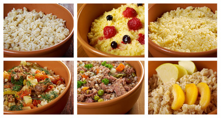 set of different  russian traditional porridges