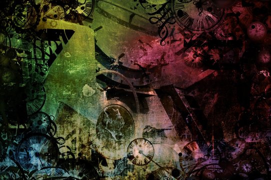 Steampunk abstract colorful industrial machines background