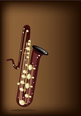 A Musical Bass Saxophone on Dark Brown Background