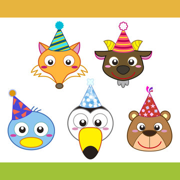 cartoon party animal icons collection