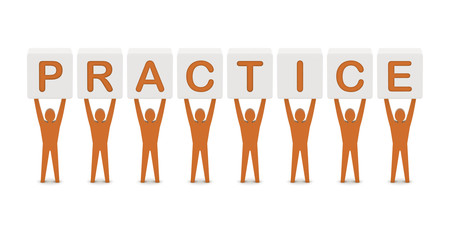 Men holding the word practice. Concept 3D illustration.