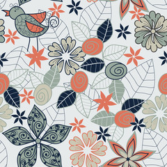 vector seamless flower background with birds