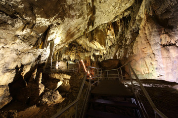 Stairs leading up to the entrance of the cave