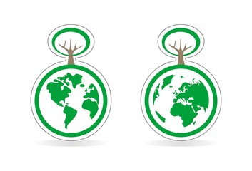 Vector eco icons tree and planet earth isolated on white