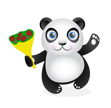 Panda with a bouquet of roses