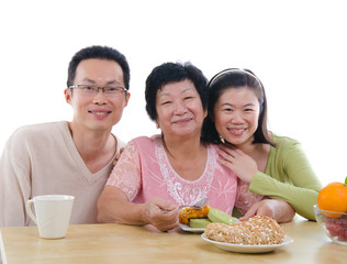 chinese family dining with isolated white background