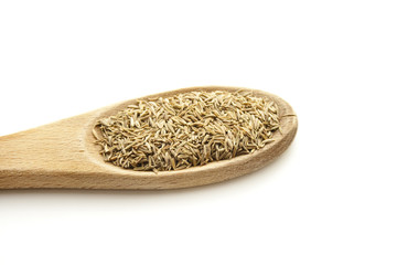 Frischer Kümmel auf Holzlöffel