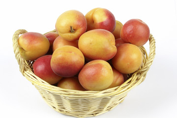 apricots in the basket on the white background