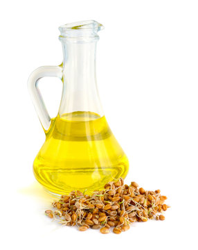 Germinated grains oil in a glass jug.