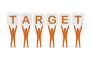 Men holding the word target. Concept 3D illustration.