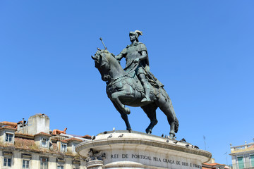 Statue of King João I at the center of Praça da Figueira, Lisbon