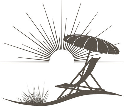 beach scene with sun, umbrella, chair clip art preview