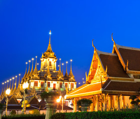 Fototapeta premium Loha Prasat:Metal Palace at Wat Ratchanaddaram in Thailand 