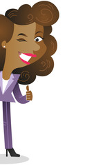 Businesswoman, thumbs up, winking, behind wall
