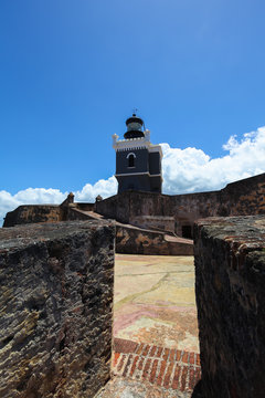LIghthouse at  El Morro, Fortification walls in foreground