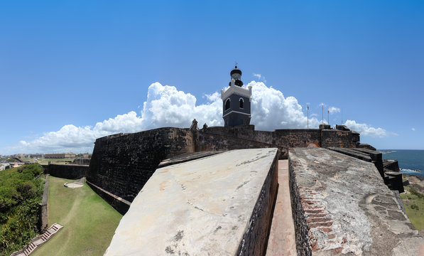 LIghthouse at  El Morro, Fortification walls in foreground