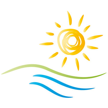 Sommerzeit, Urlaubszeit, Sommer - Sonne - Strand und Wasser, Ferienzeit ist Familienzeit, Betriebsferien in den Sommerferien, Logo vektor