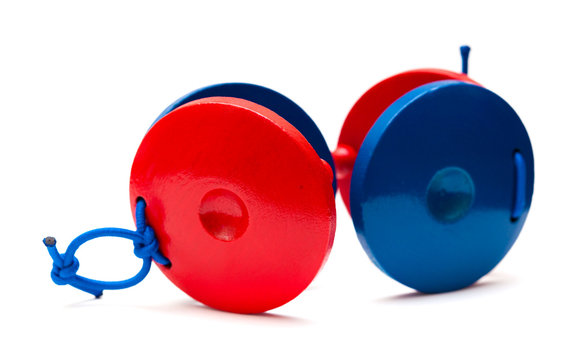 pair of red and blue castanets