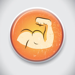 Flexing Muscle of Strong Arm/Bicep - Vector Pin/button badge