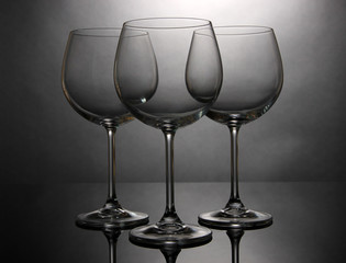 Empty wine glasses arranged on grey background