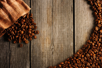 Coffee beans and bag background