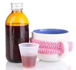 Cough syrup isolated on white