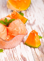 Ice Cream , sundae on wood