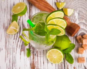 Summer drink with blur beach on background