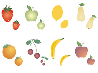 Group of fruits diverse on white background