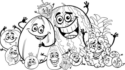 funny fruits cartoon for coloring book