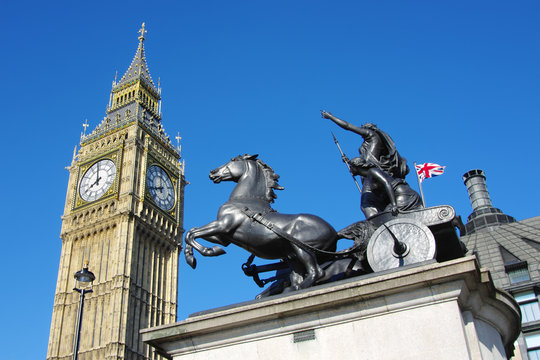 Big Ben And Boudicca Staute In Westminster, London