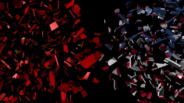 American chinese flag spheres combining breaking animation