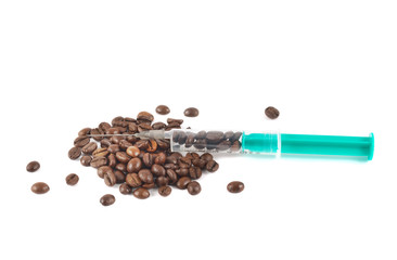 Medical syringe full of coffee
