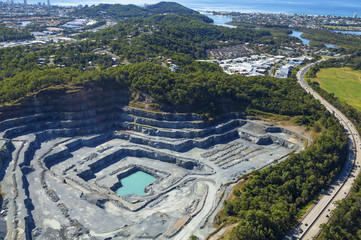 Open cut rock mining quarry