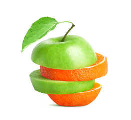 Sliced green apple mixed with orange