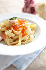 Fusion food, Japanese Ikura and salmon pasta