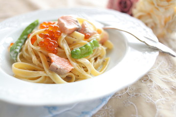 Fusion food, Japanese Ikura and salmon pasta
