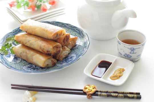 chinese food, spring roll for dim sum image