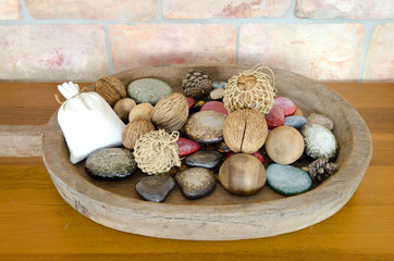 Decoration wicker basket with dry plants
