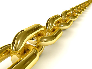 Golden chain over white background. 3D Concept illustration.