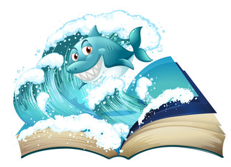 A book with a smiling shark