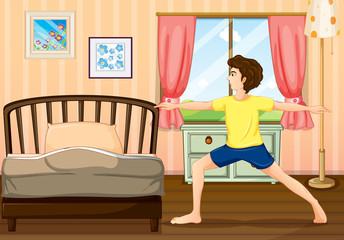 A man exercising in his room