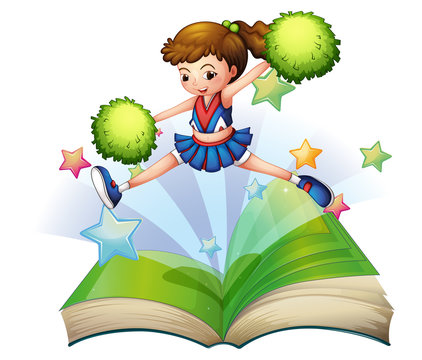 A book with a cute cheerdancer jumping