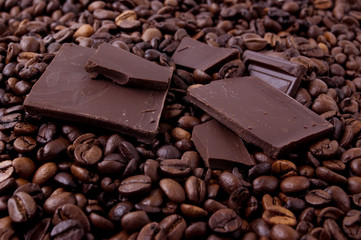 coffee beans and pieces of dark chocolate