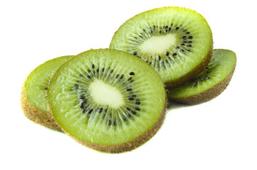 sliced ??pieces of kiwi fruit on a white background